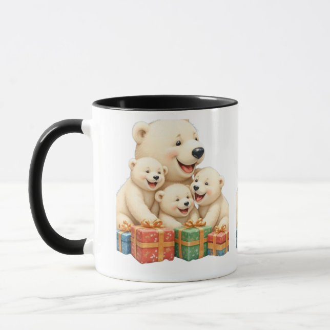 Polar Bear Family Holiday Mug Two-Tone Mug, 15 oz  (Left)