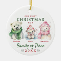 Polar Bear Family of Three First Christmas