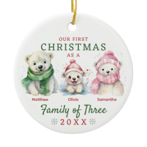 Polar Bear Family of Three First Christmas Ceramic Ornament