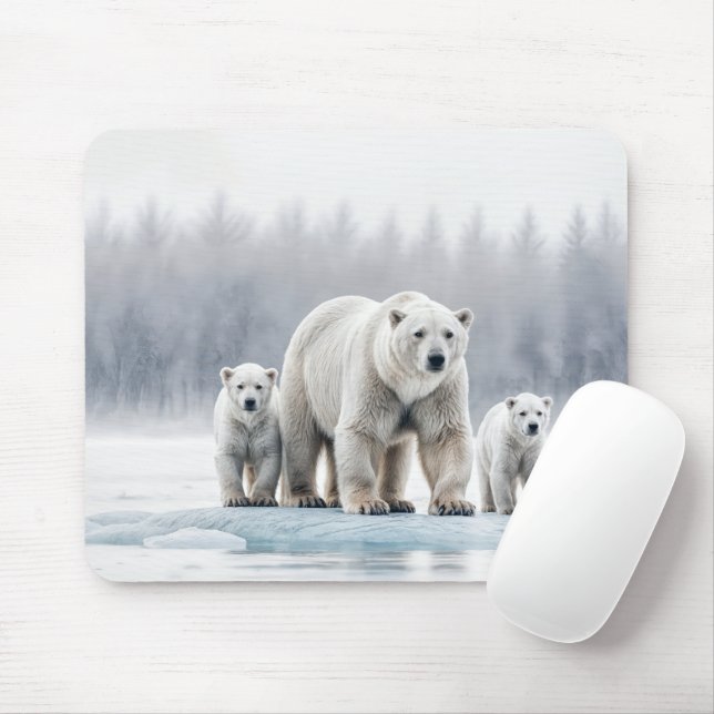 Polar Bear Family On an Ice Floe Mouse Pad (With Mouse)