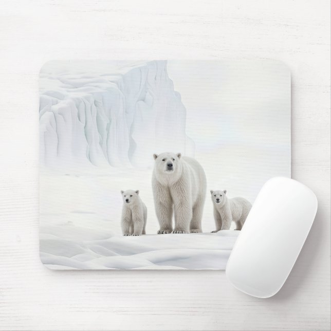 Polar Bear Family On Ice Mouse Pad (With Mouse)