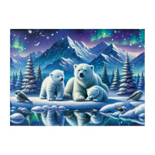 Polar Bear Family Snowy Scene Painting Acrylic Print