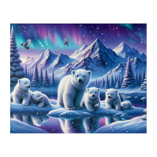 Polar Bear Family Snowy Scene Painting Acrylic Print