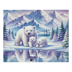 Polar Bear Family Snowy Scene Painting Faux Canvas Print