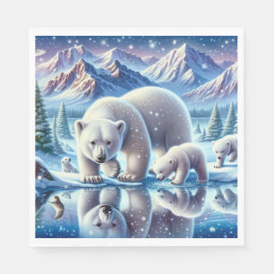 Polar Bear Family Snowy Scene Painting Napkins