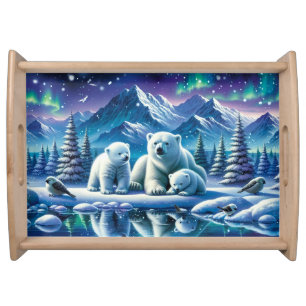 Polar Bear Family Snowy Scene Painting Serving Tray