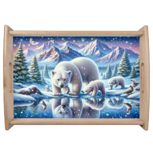 Polar Bear Family Snowy Scene Painting Serving Tray