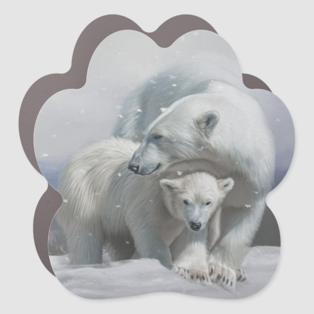 Polar Bear Family Stickers Car Magnet (Front)