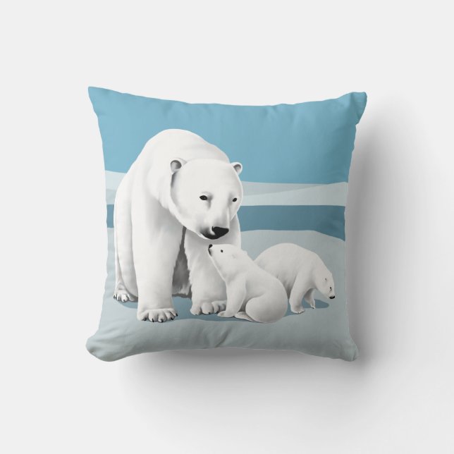 Polar Bear Family Throw Pillow (Front)