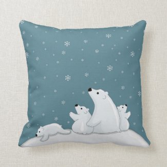 Polar Bear Family Throw Pillow