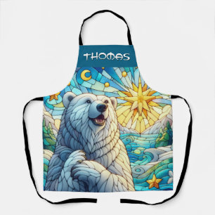 Polar Bear Faux Stained Glass Personalized Apron