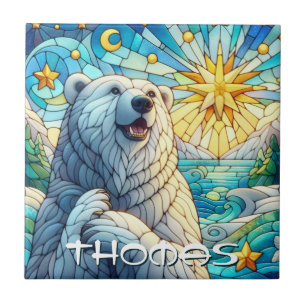 Polar Bear Faux Stained Glass Personalized Ceramic Tile