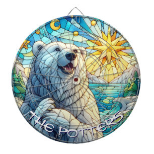 Polar Bear Faux Stained Glass Personalized Dart Board