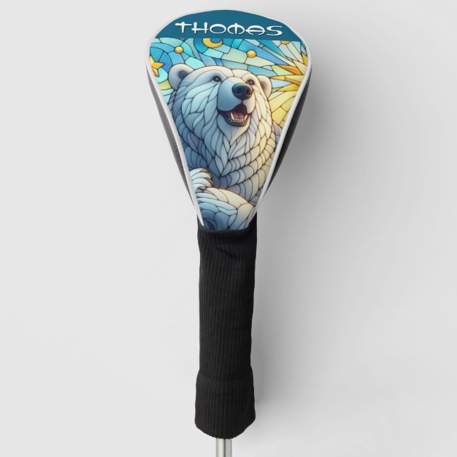 Polar Bear Faux Stained Glass Personalized Golf Head Cover (Front)