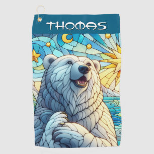 Polar Bear Faux Stained Glass Personalized Golf Towel