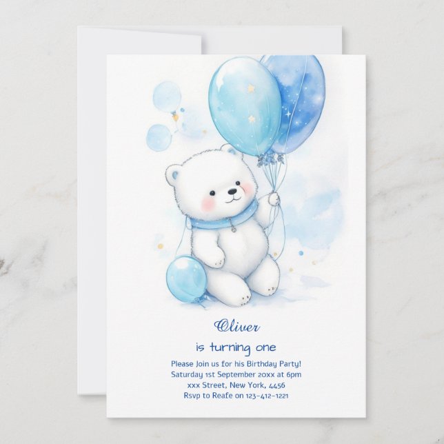 Polar Bear First Birthday Invitation (Front)