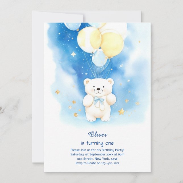 Polar Bear First Birthday Invitation (Front)