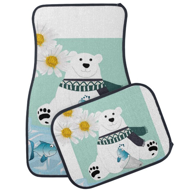 Polar Bear Fish Daisy Floral Floor Car Mats (Set)