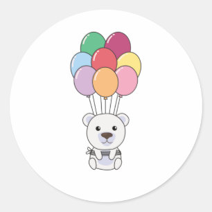 Polar Bear Flies Up With Colorful Balloons Classic Round Sticker