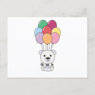 Polar Bear Flies Up With Colorful Balloons Postcard