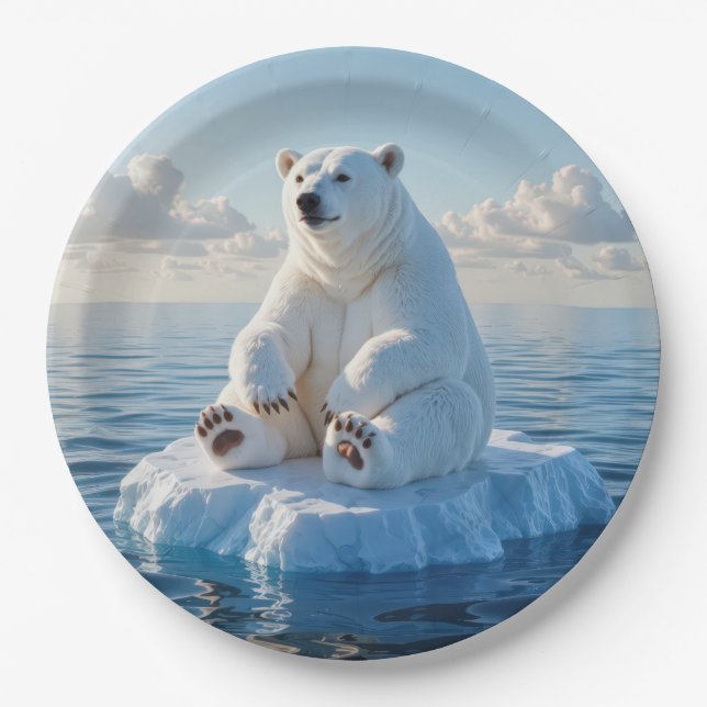 Polar Bear Floating On an Ice Floe Paper Plates (Front)