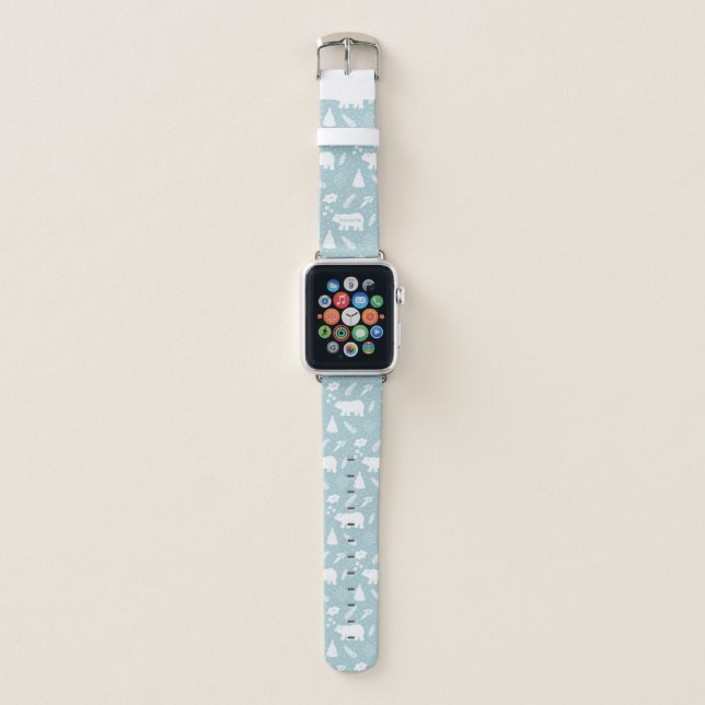 Polar Bear Floral & Pine Blue Apple Watch Band (Front)