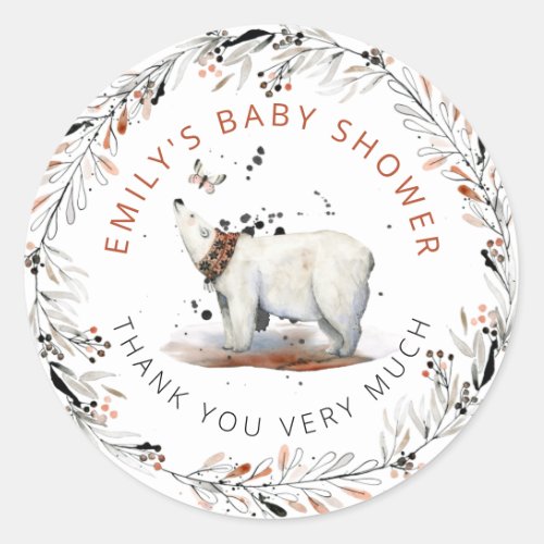 Polar Bear Foliage Winter Baby Shower Thank You Classic Round Sticker