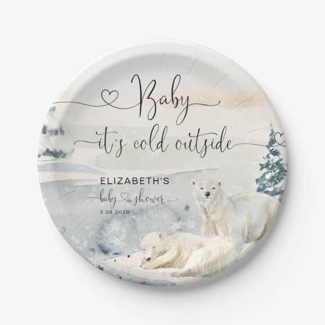 Polar Bear | Forest Baby Shower  Paper Plates (Front)