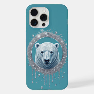 Polar Bear Geometric Portrait Turquoise Details iPhone 15 Pro Max Case