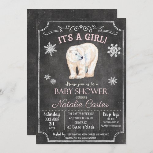 Polar Bear Girl Baby Shower Invitation