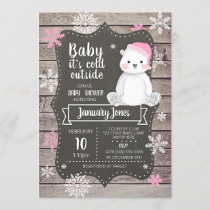 Polar Bear Girl Baby Shower Invitation I Pink