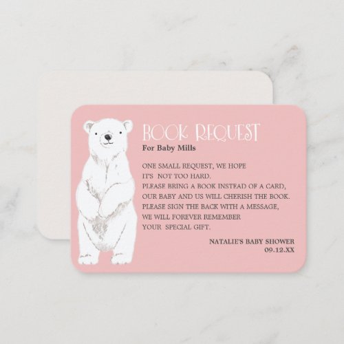 Polar Bear Girl Pink Baby Shower Book Request Enclosure Card