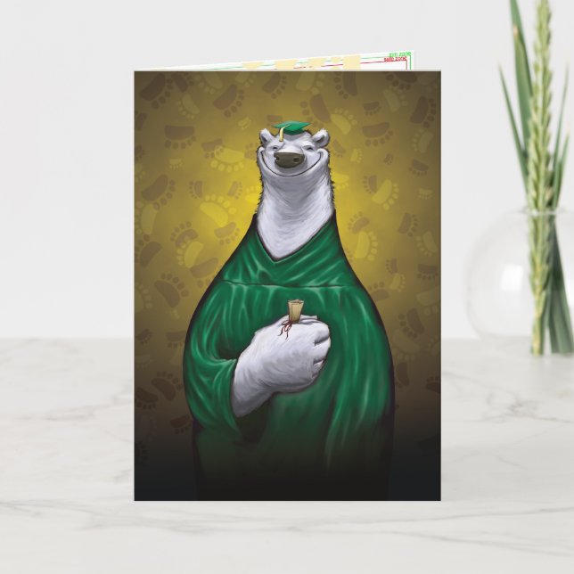 Polar Bear Graduation Card Green (Front)