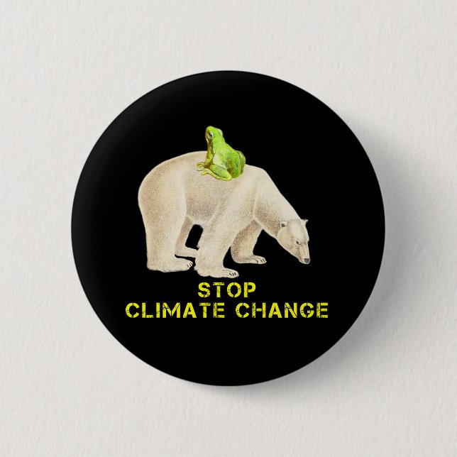 Polar Bear Green Frog Stop Climate Change Arctic Button (Front)