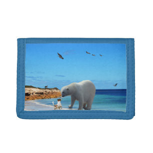 Polar Bear Greeting A Dog,  Trifold Wallet