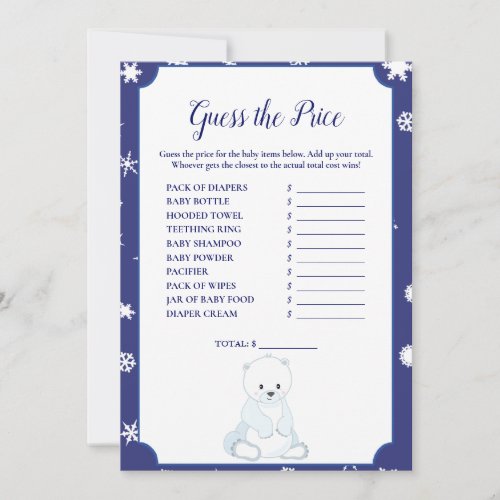 Polar Bear Guess The Price Baby Shower Game