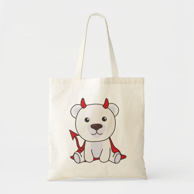 Polar Bear Halloween Cute Devil Kids Witches Tote  Bag (Front)