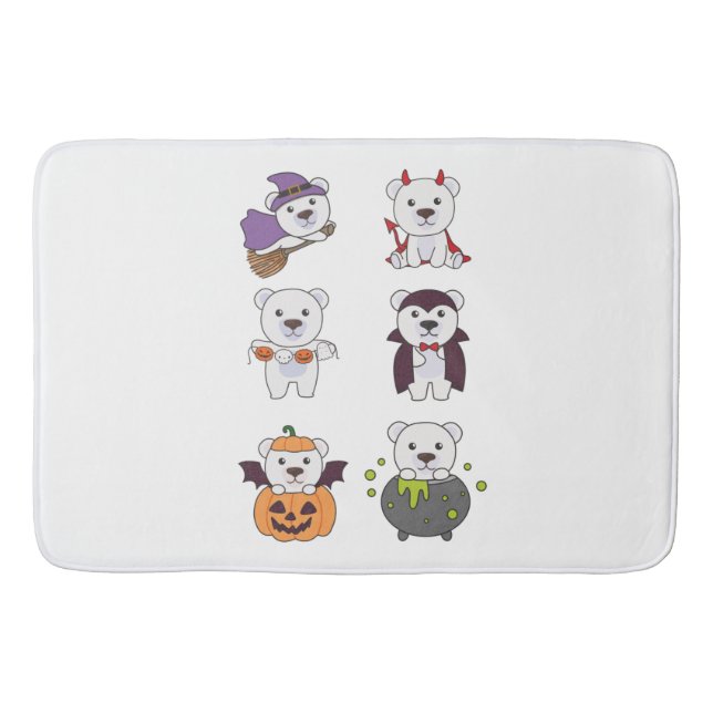 Polar Bear Halloween Witch Devil Pumpkin Vampire Bath Mat (Front)