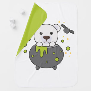 Polar Bear Happy Halloween Cauldron Bat Baby Blank Blanket