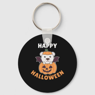 Polar Bear Happy Halloween Pumpkin Bat Costume Keychain