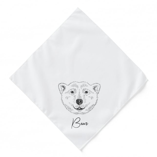 Polar Bear Head Minimal Line Art Sketch With Name Bandana (Front)