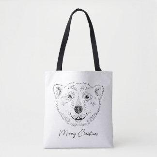 Polar Bear Head Minimal Line Art Sketch With Text Tote Bag
