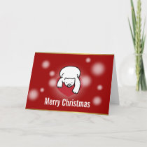 Polar Bear Heart Snowing Red Christmas Card