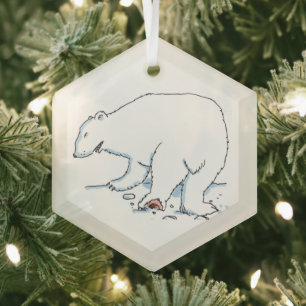 Polar Bear hexagon glass ornament
