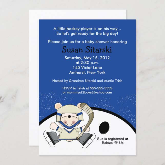 Polar Bear Hockey Sports Baby Shower Invitation (Front/Back)