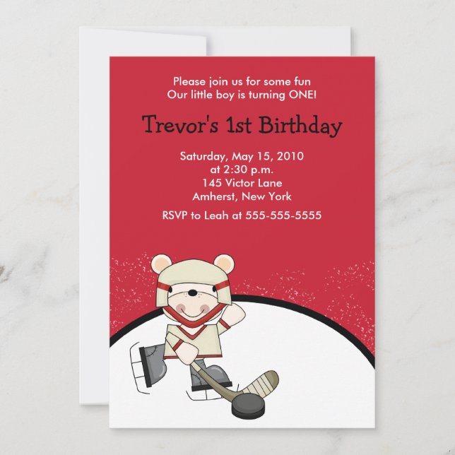 Polar Bear Hockey Sports Birthday Invitation (Front)