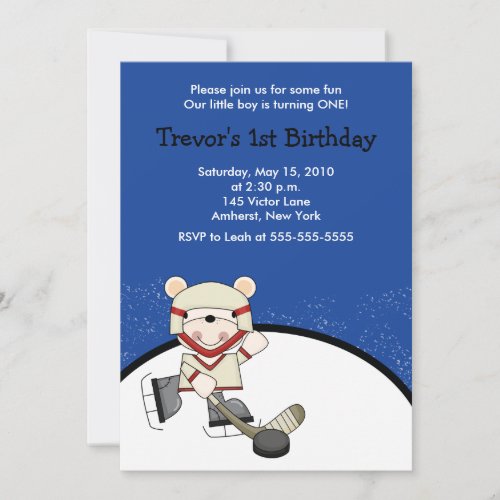 Polar Bear Hockey Sports Birthday Invitation