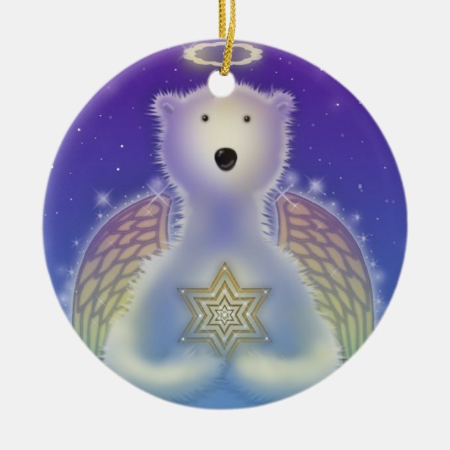 Polar Bear Holding Star Onrament Ceramic Ornament (Front)