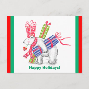 Polar Bear Holiday Gifts Christmas Postcard