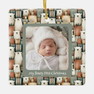 Polar Bear Holiday Square Ceramic Ornament